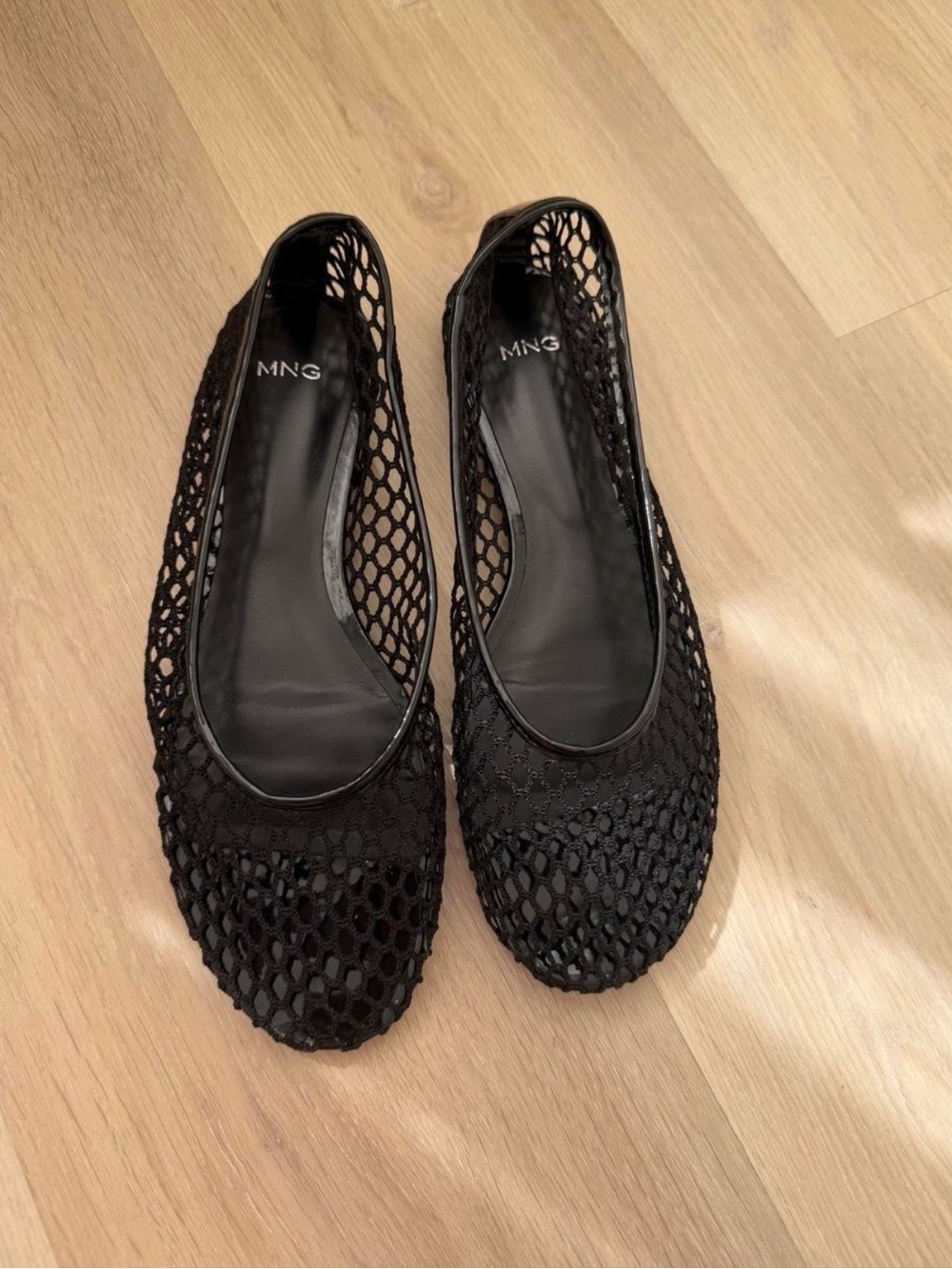 Mango Black Fishnet Slip-On Flats